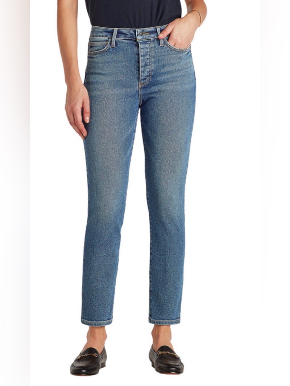 Sam Edelman Mid-Rise Stiletto Straight Leg Jeans - Medium Blue (Birch) 18/34